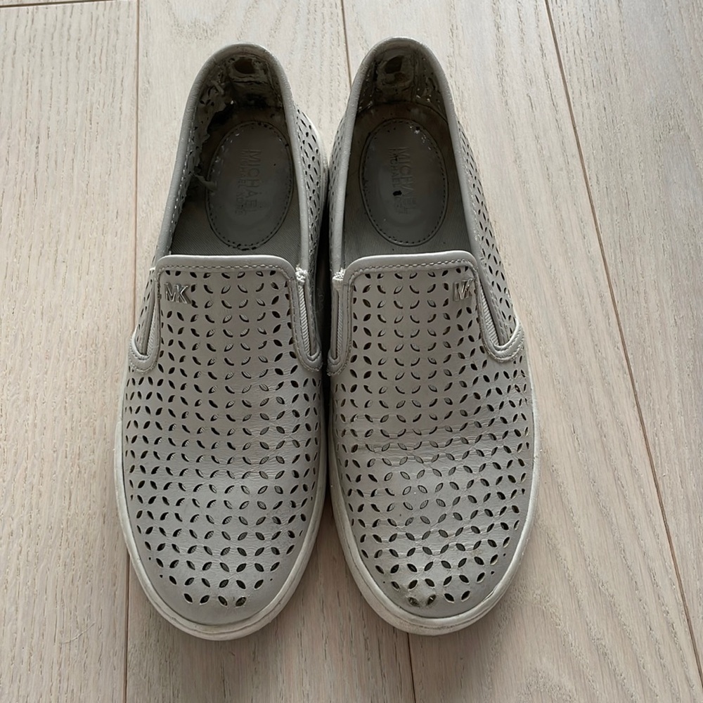 Michael Kors Light Gray Perforated Slip-On Loafers